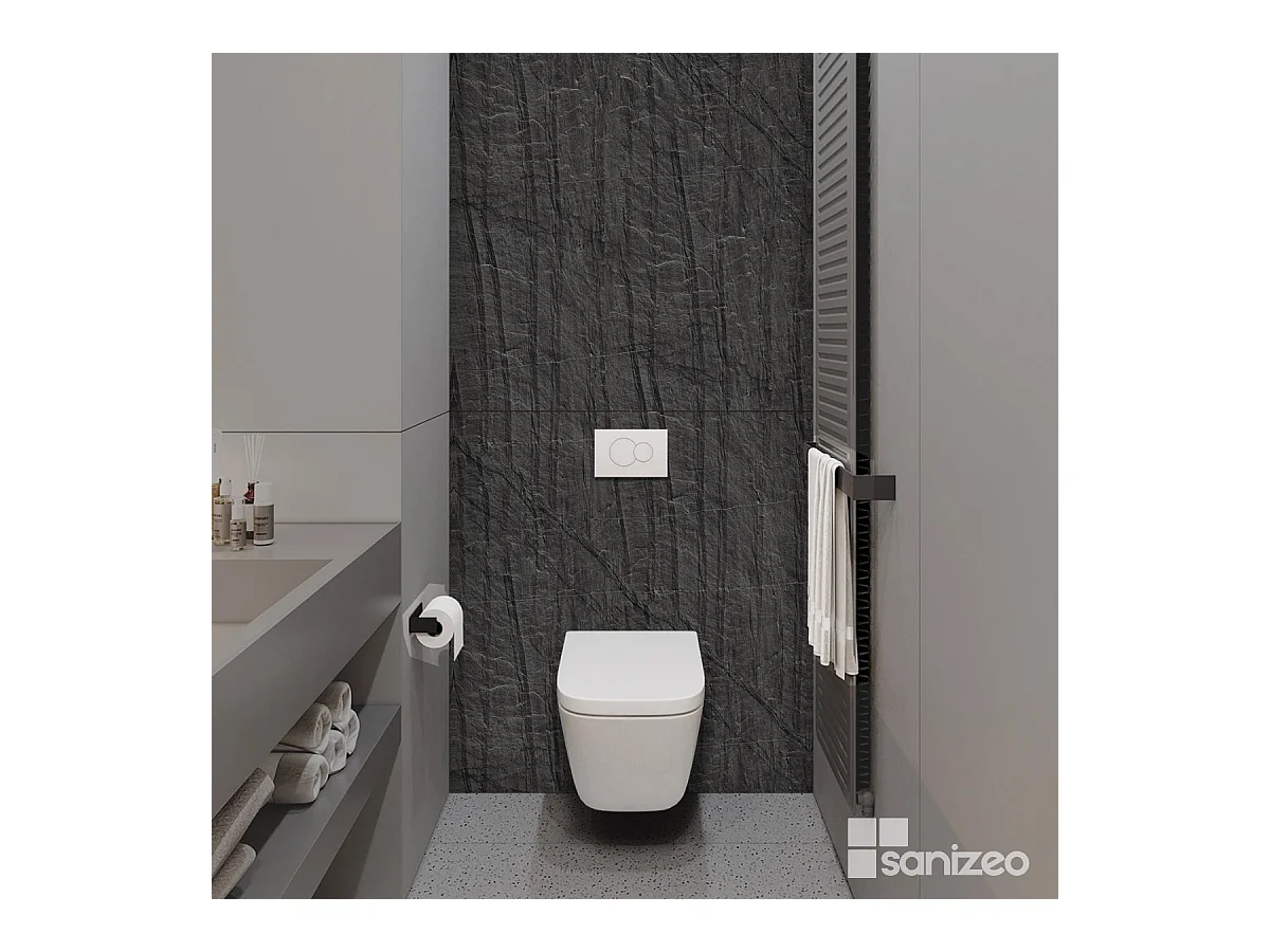 Lot de 2 Panneaux d'Habillage pour Douche et Baignoire, L120*l120*0.4 cm, effet effet pierre noire, Manson by SANIZÉO