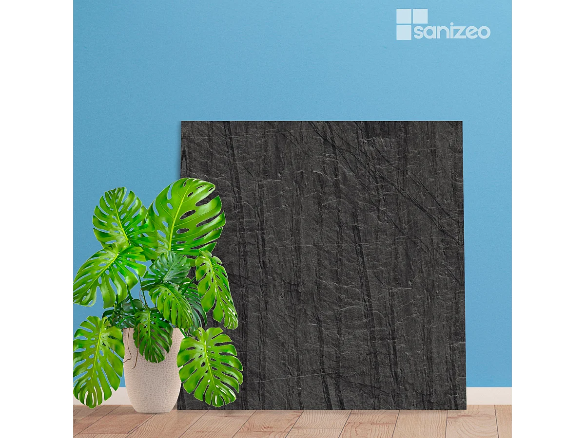 Lot de 2 Panneaux d'Habillage pour Douche et Baignoire, L120*l120*0.4 cm, effet effet pierre noire, Manson by SANIZÉO