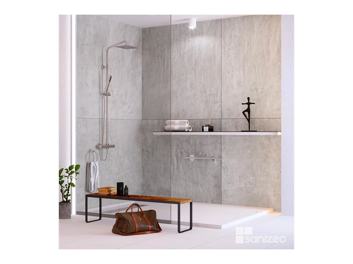 Lot de 2 Panneaux d'Habillage pour Douche et Baignoire, L120*l120*0.4 cm, effet béton, Urban Concrete by SANIZÉO