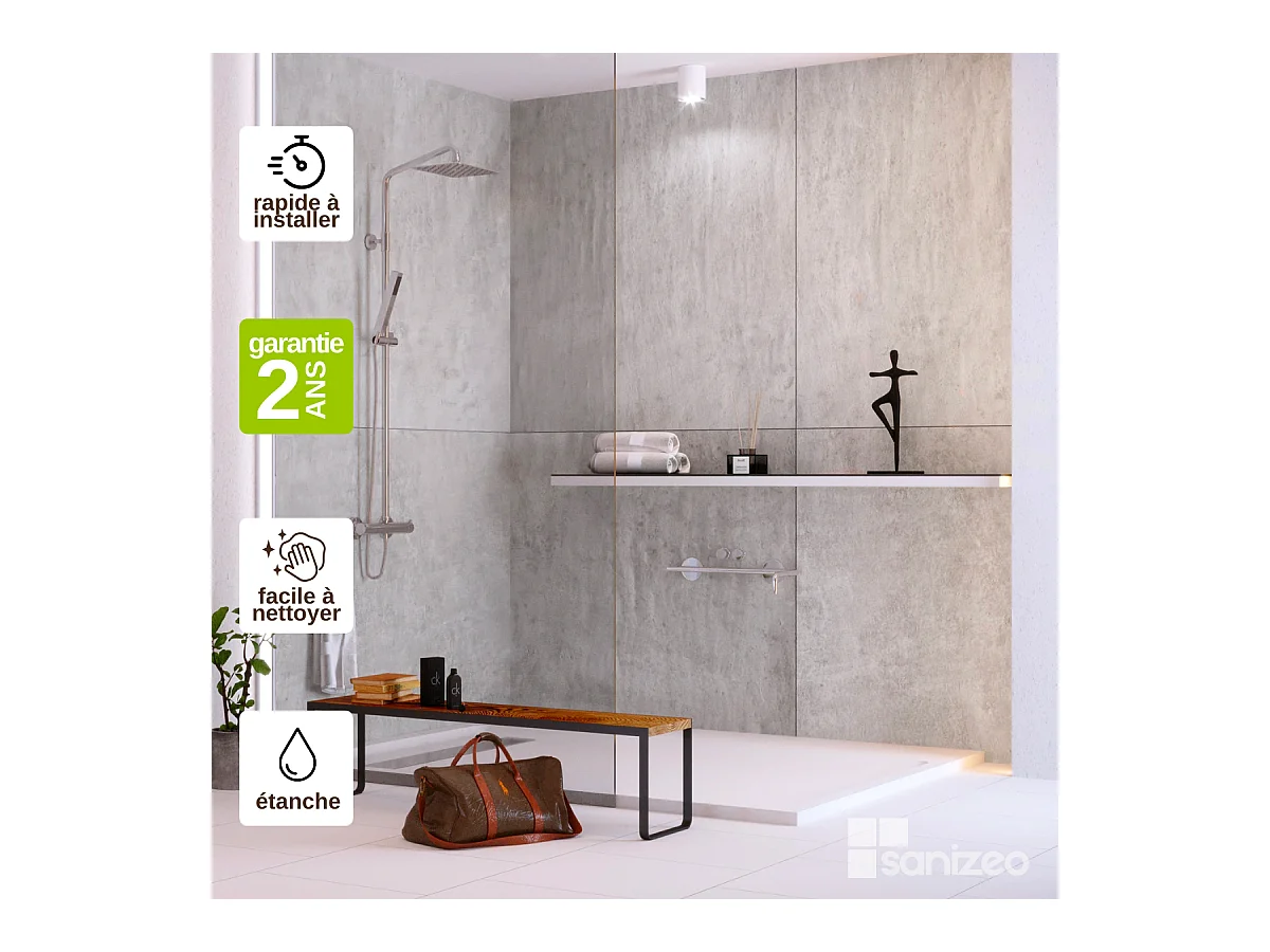 Lot de 2 Panneaux d'Habillage pour Douche et Baignoire, L120*l120*0.4 cm, effet béton, Urban Concrete by SANIZÉO