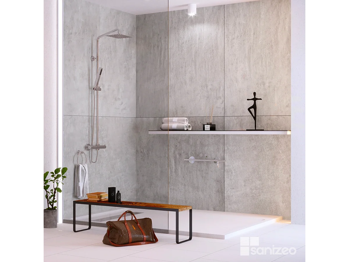 Lot de 2 Panneaux d'Habillage pour Douche et Baignoire, L120*l120*0.4 cm, effet béton, Urban Concrete by SANIZÉO