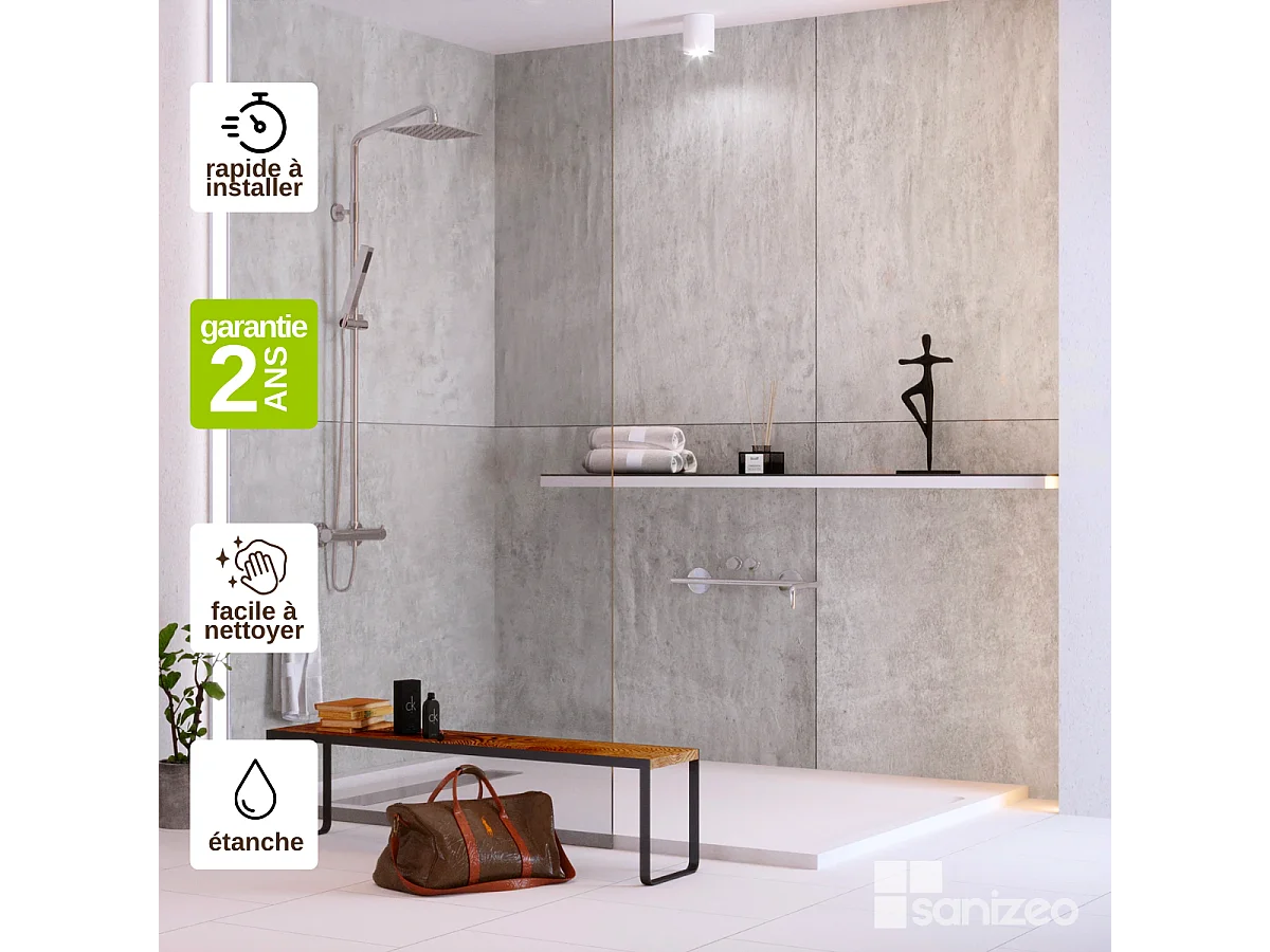 Lot de 2 Panneaux d'Habillage pour Douche et Baignoire, L120*l120*0.4 cm, effet béton, Urban Concrete by SANIZÉO