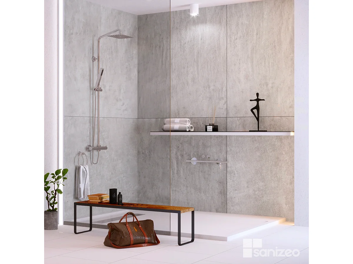 Kit 2 Panneaux Muraux Décoratifs de Douche - 120x120 cm  - Ép. 4mm - Effet Béton - URBAN CONCRETE KOBERTIN