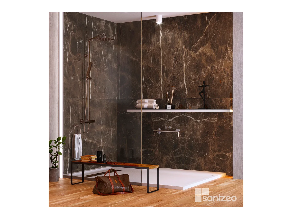 Lot de 2 Panneaux d'Habillage pour Douche et Baignoire, L120*l120*0.4 cm, effet marbre marron, Emperador by SANIZÉO