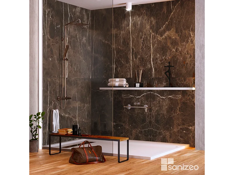 Lot de 2 Panneaux d'Habillage pour Douche et Baignoire, L120*l120*0.4 cm, effet marbre marron, Emperador by SANIZÉO