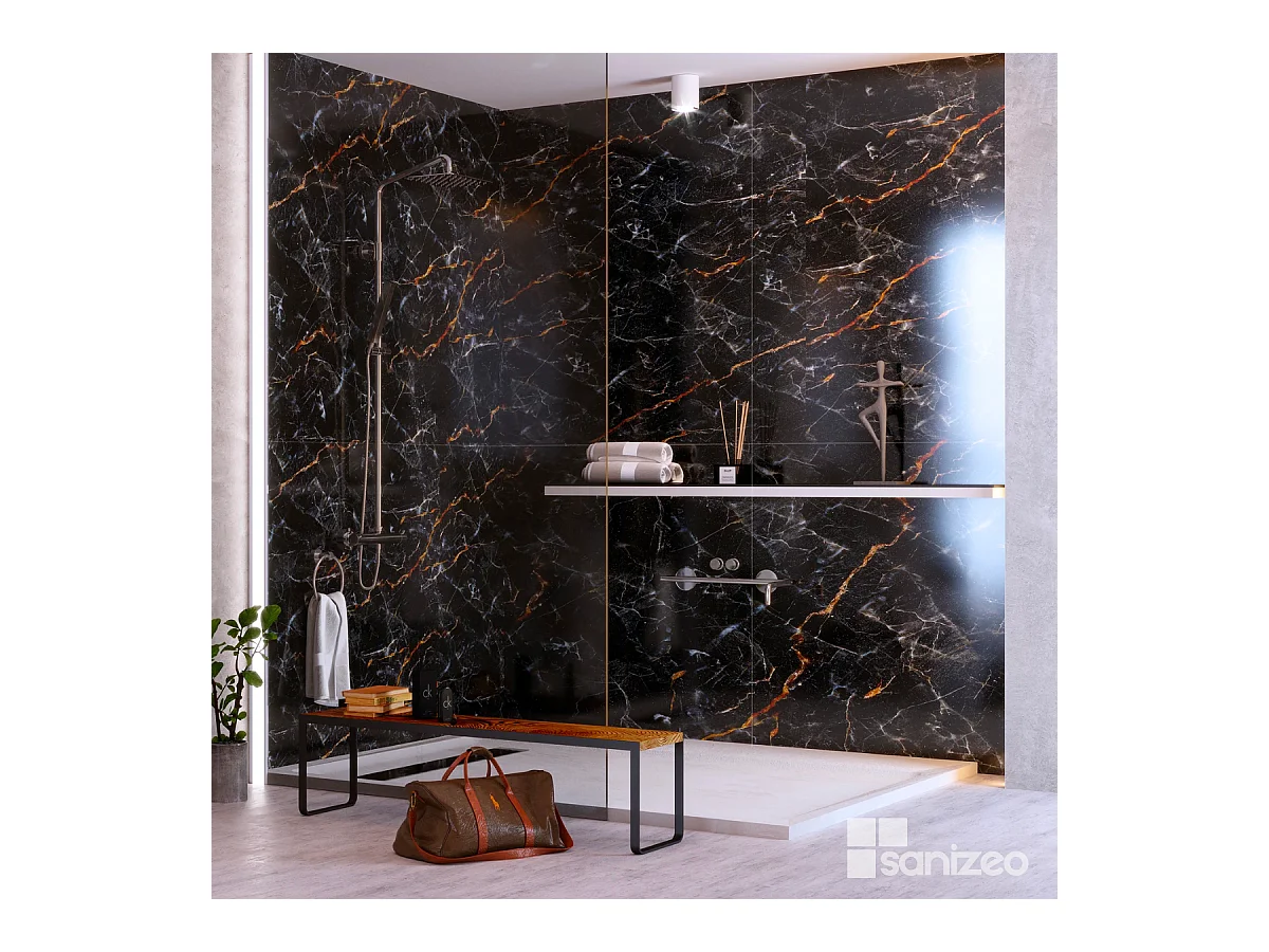 Lot de 2 Panneaux d'Habillage pour Douche et Baignoire, L120*l120*0.4 cm, effet marbre gris, Promise by SANIZÉO