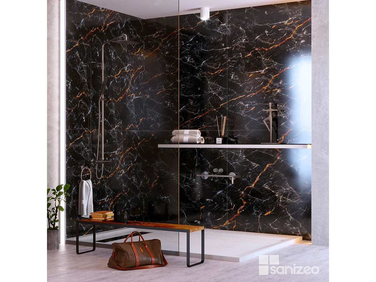 Lot de 2 Panneaux d'Habillage pour Douche et Baignoire, L120*l120*0.4 cm, effet marbre gris, Promise by SANIZÉO