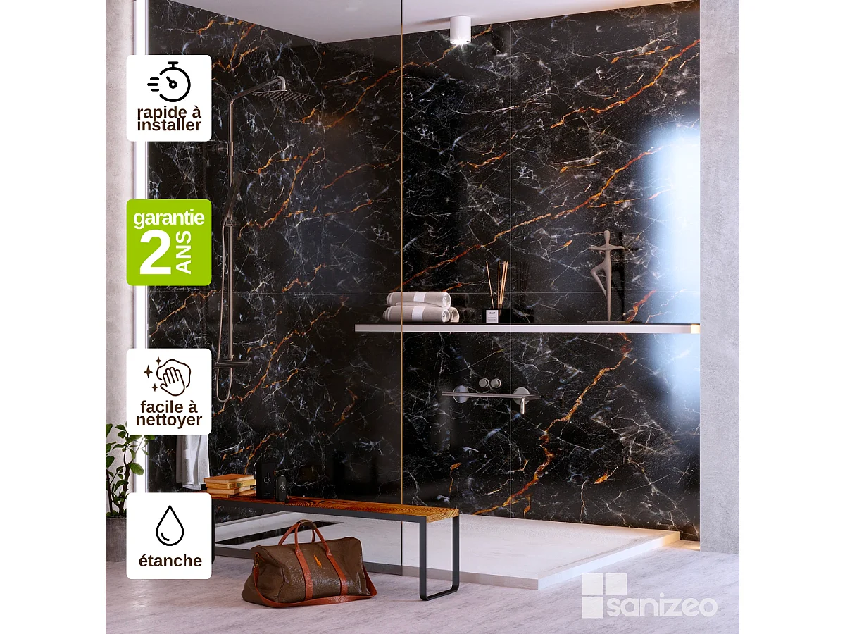 Lot de 2 Panneaux d'Habillage pour Douche et Baignoire, L120*l120*0.4 cm, effet marbre gris, Promise by SANIZÉO