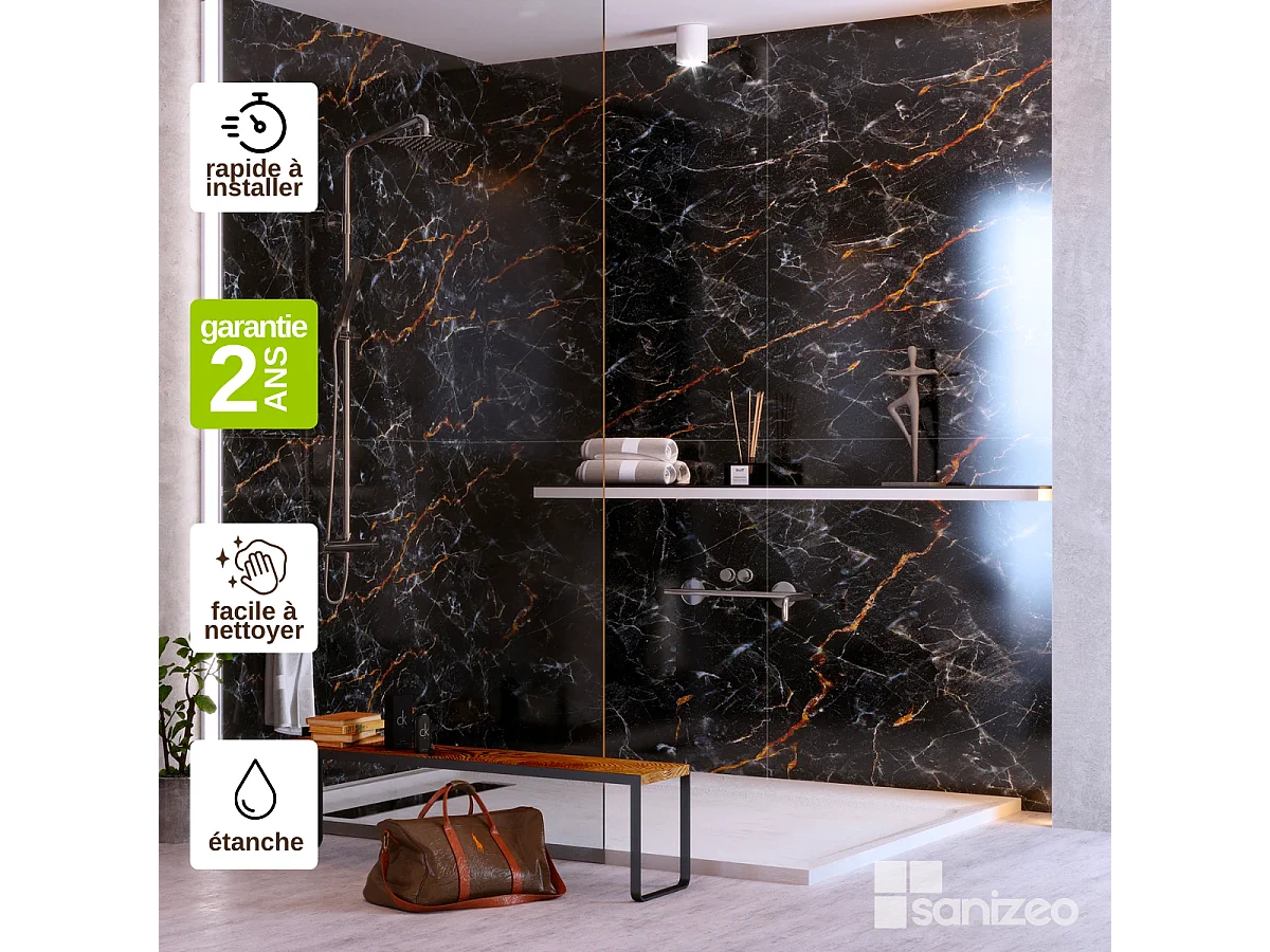 Lot de 2 Panneaux d'Habillage pour Douche et Baignoire, L120*l120*0.4 cm, effet marbre gris, Promise by SANIZÉO