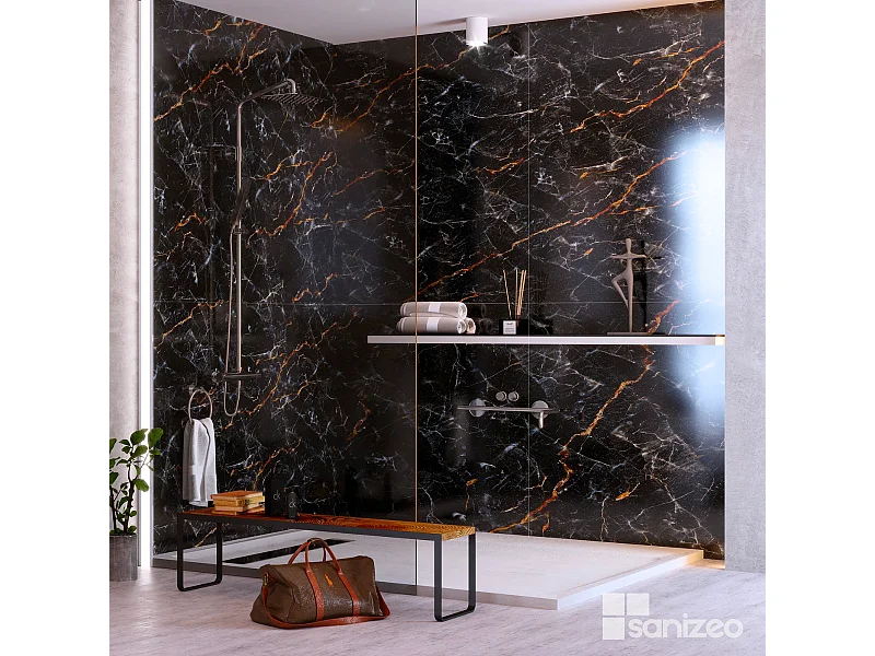 Lot de 2 Panneaux d'Habillage pour Douche et Baignoire, L120*l120*0.4 cm, effet marbre gris, Promise by SANIZÉO