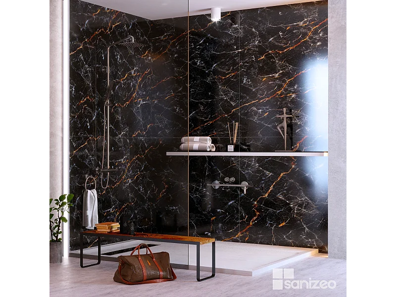 Lot de 2 Panneaux d'Habillage pour Douche et Baignoire, L120*l120*0.4 cm, effet marbre gris, Promise by SANIZÉO