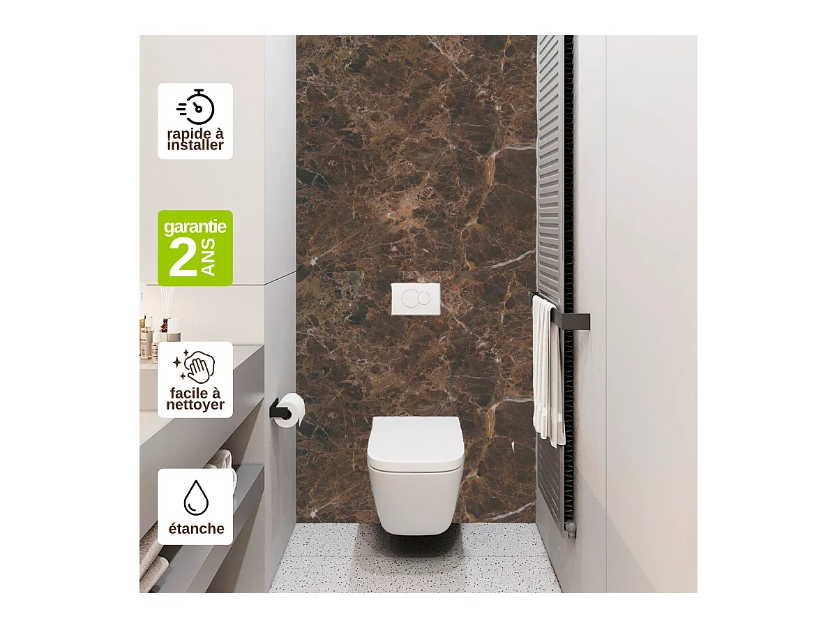 Panneau Habillage WC suspendu , L120*l120*0.4 cm, effet marbre marron, Emperador by SANIZÉO