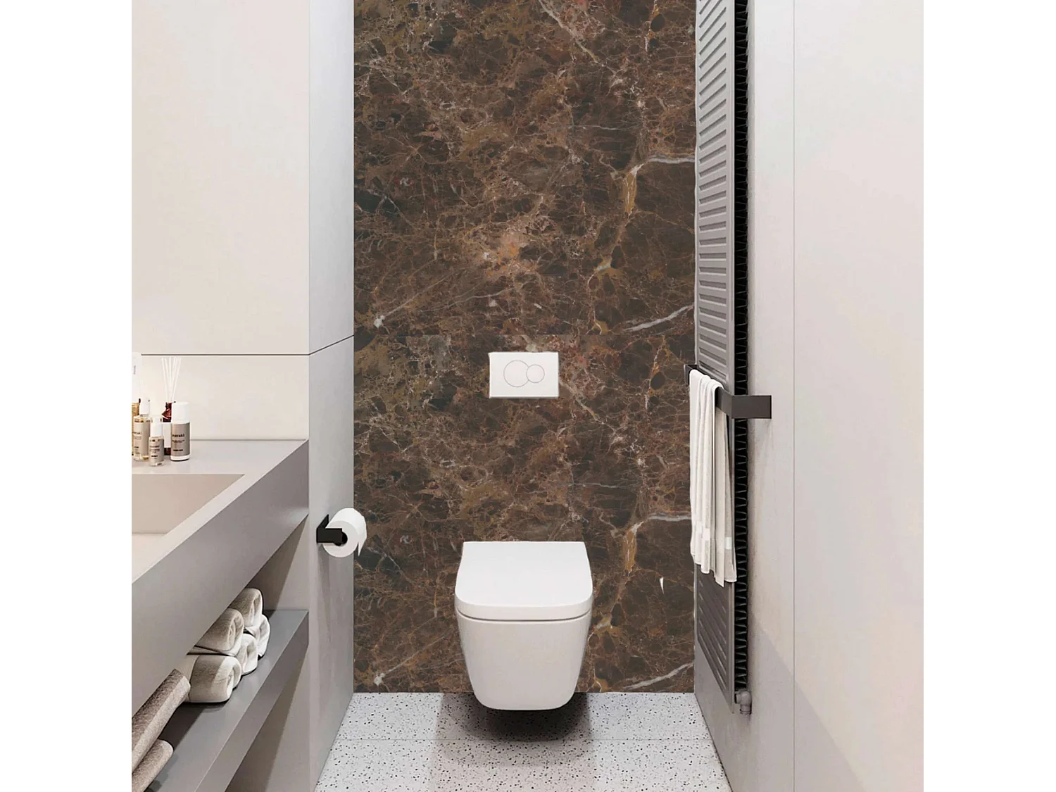 Panneau d'Habillage WC suspendu  - 120x120 cm  - Ép. 4mm - Effet Marbre Marron - EMPÉRADOR KOBERTIN