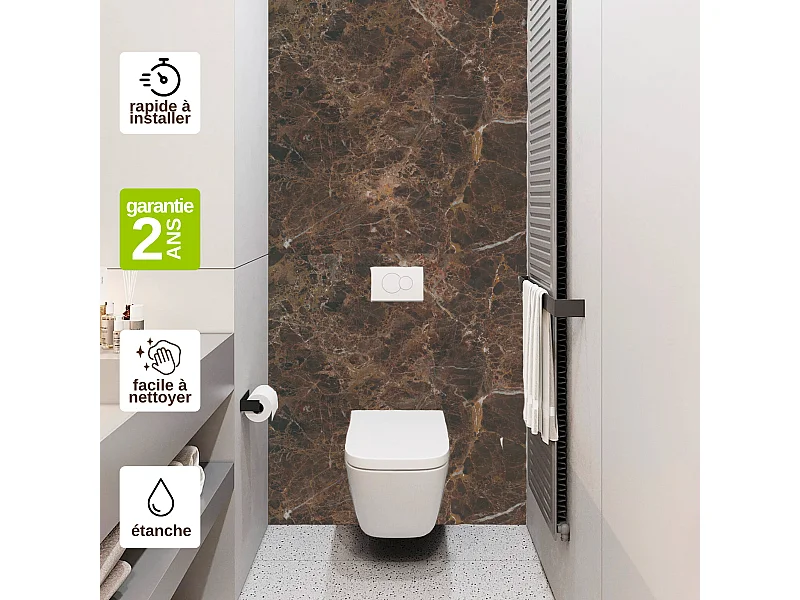 Panneau Habillage WC suspendu , L120*l120*0.4 cm, effet marbre marron, Emperador by SANIZÉO