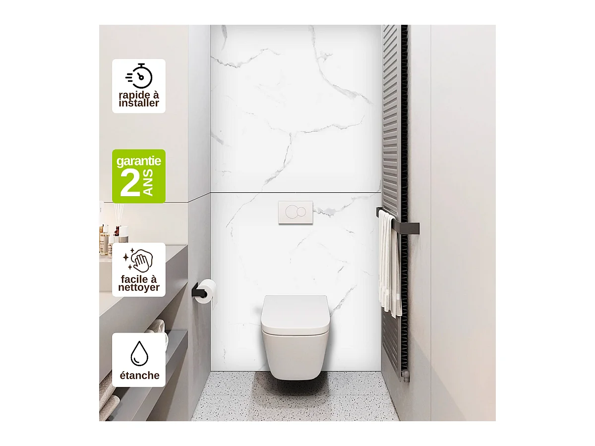 Panneau Habillage WC suspendu , L120*l120*0.4 cm, effet marbre blanc, Mud White by SANIZÉO
