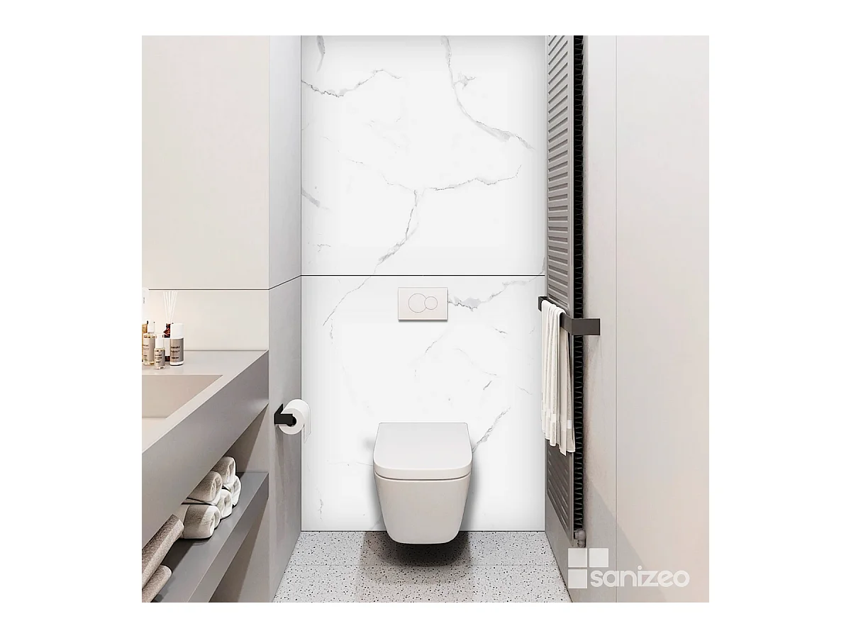 Panneau Habillage WC suspendu , L120*l120*0.4 cm, effet marbre blanc, Mud White by SANIZÉO