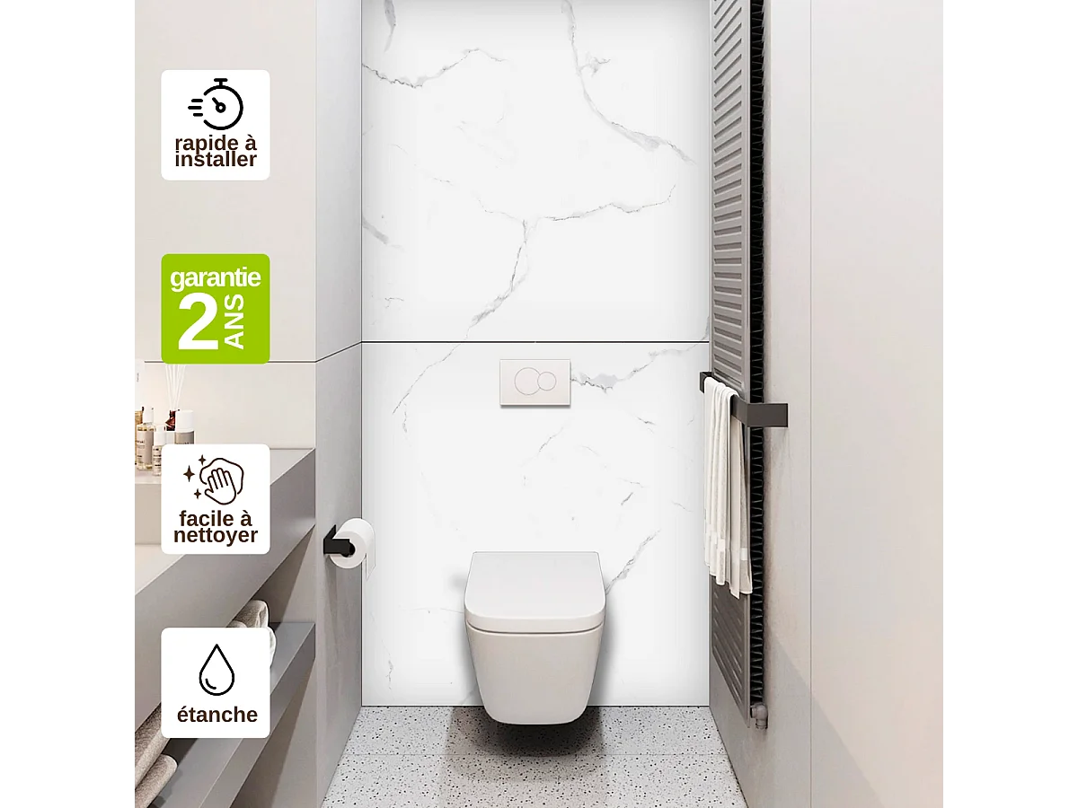 Panneau Habillage WC suspendu , L120*l120*0.4 cm, effet marbre blanc, Mud White by SANIZÉO