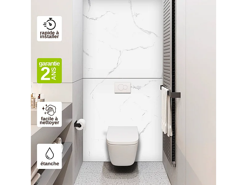 Panneau Habillage WC suspendu , L120*l120*0.4 cm, effet marbre blanc, Mud White by SANIZÉO