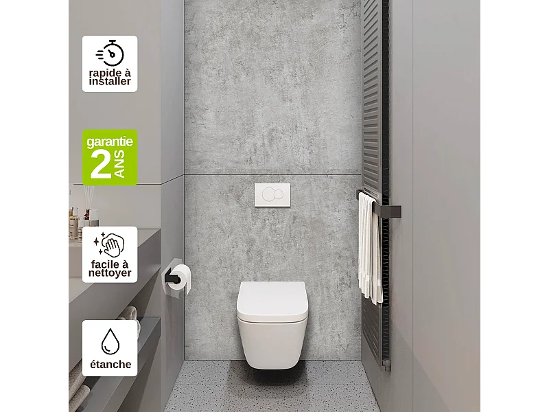 Panneau Habillage WC suspendu , L120*l120*0.4 cm, effet béton, Urban Concrete by SANIZÉO
