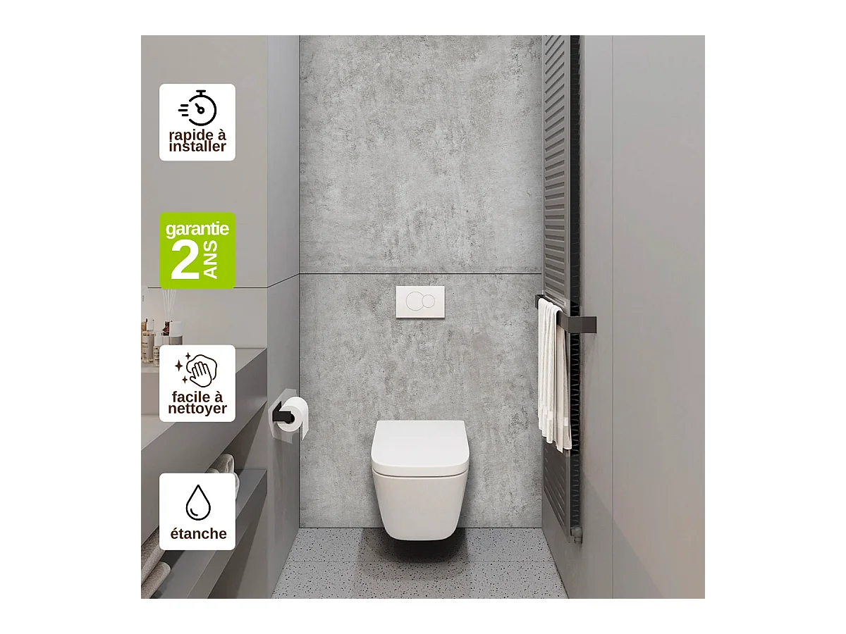 Panneau Habillage WC suspendu , L120*l120*0.4 cm, effet béton, Urban Concrete by SANIZÉO