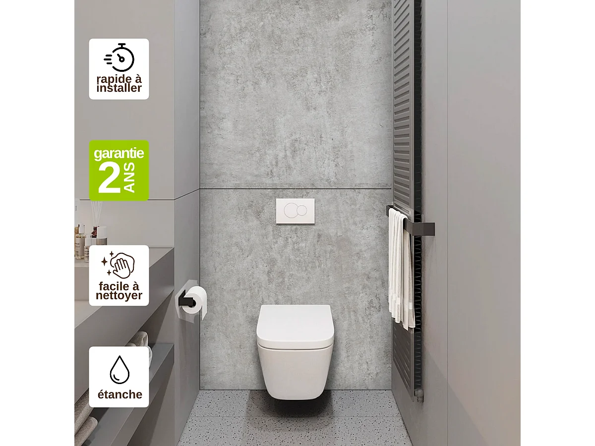 Panneau Habillage WC suspendu , L120*l120*0.4 cm, effet béton, Urban Concrete by SANIZÉO