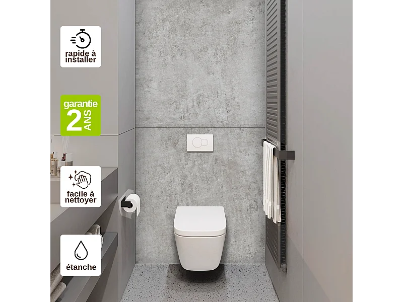 Panneau Habillage WC suspendu , L120*l120*0.4 cm, effet béton, Urban Concrete by SANIZÉO