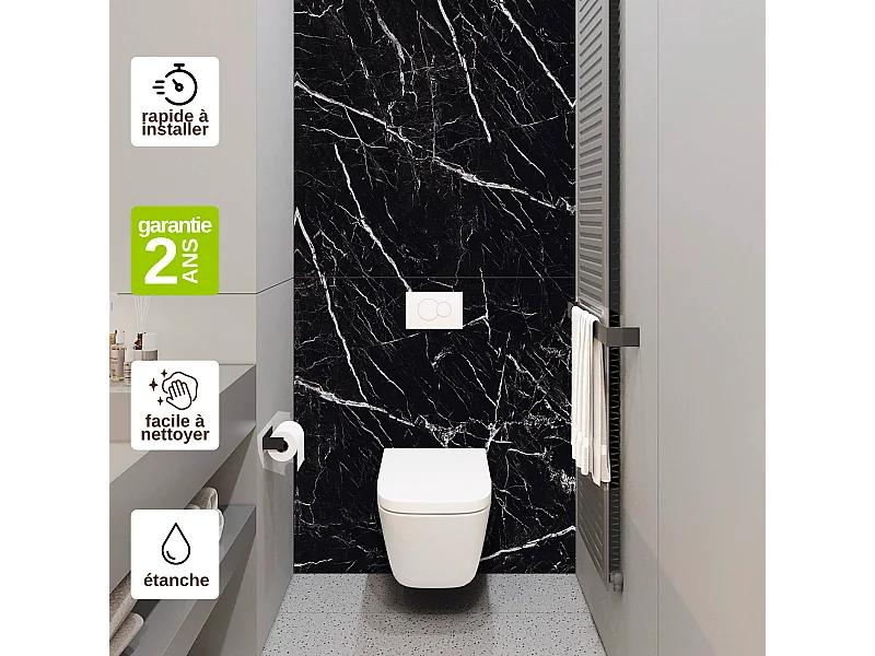 Panneau Habillage WC suspendu , L120*l120*0.4 cm, effet marbre noir, Infinite Black by SANIZÉO
