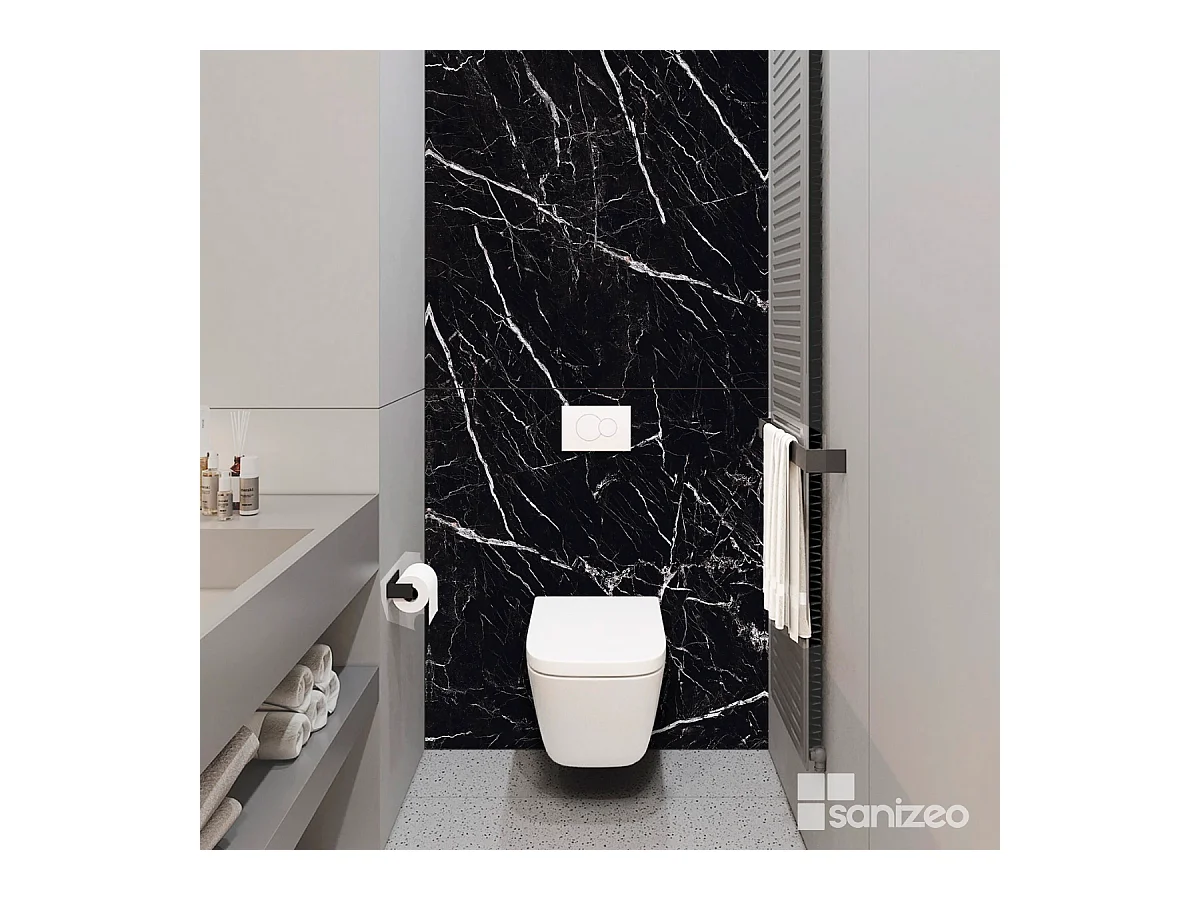 Panneau Habillage WC suspendu , L120*l120*0.4 cm, effet marbre noir, Infinite Black by SANIZÉO