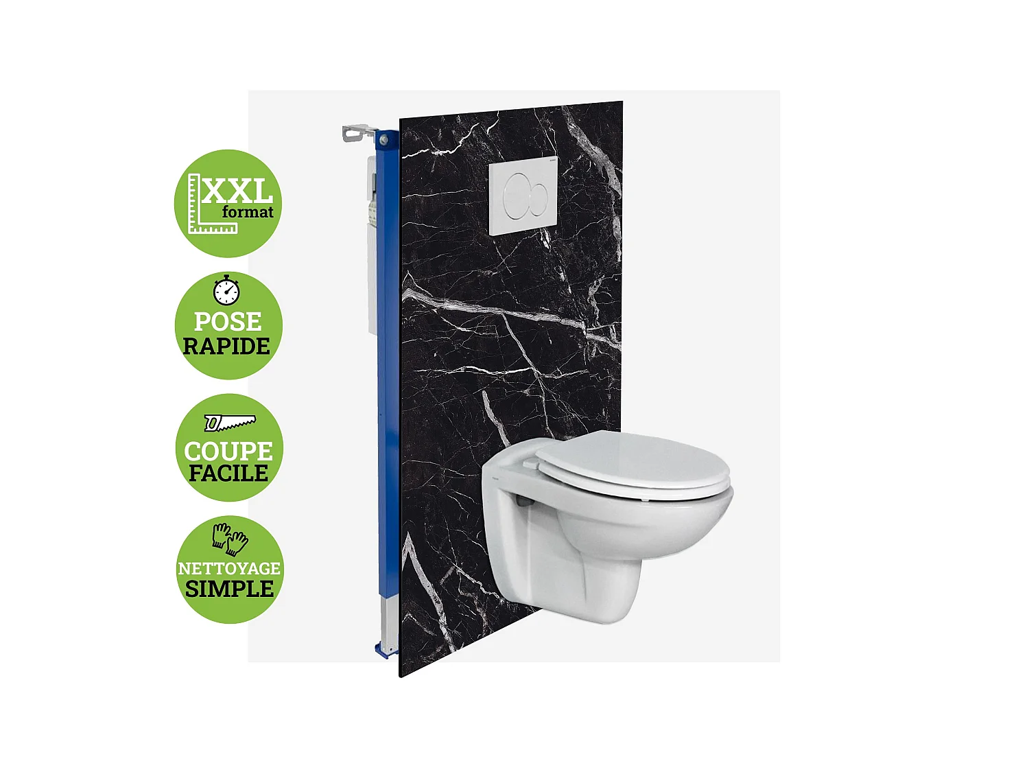Panneau Habillage WC suspendu , L120*l120*0.4 cm, effet marbre noir, Infinite Black by SANIZÉO