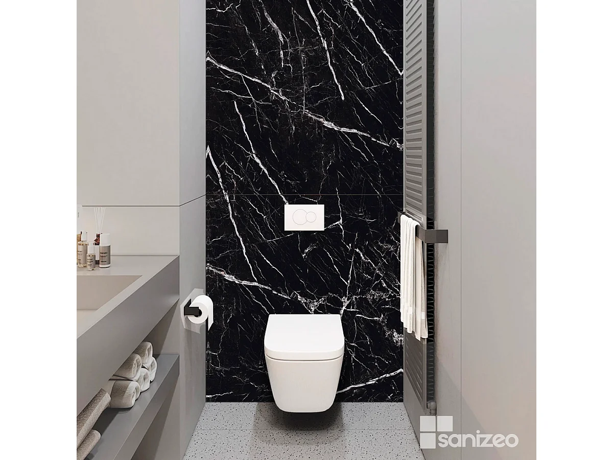 Panneau Habillage WC suspendu , L120*l120*0.4 cm, effet marbre noir, Infinite Black by SANIZÉO