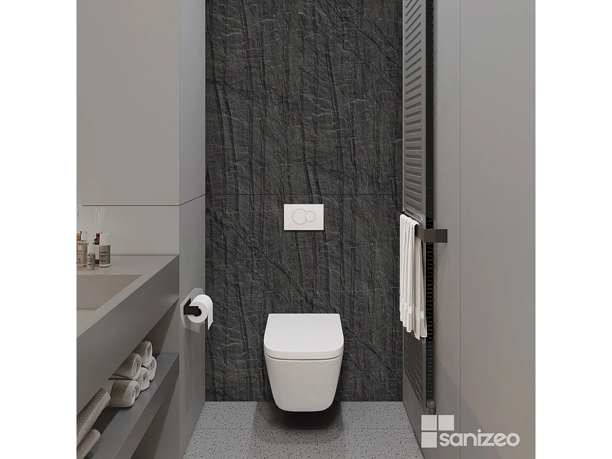 Panneau Habillage WC suspendu , L120*l120*0.4 cm, effet effet pierre noire, Manson by SANIZÉO