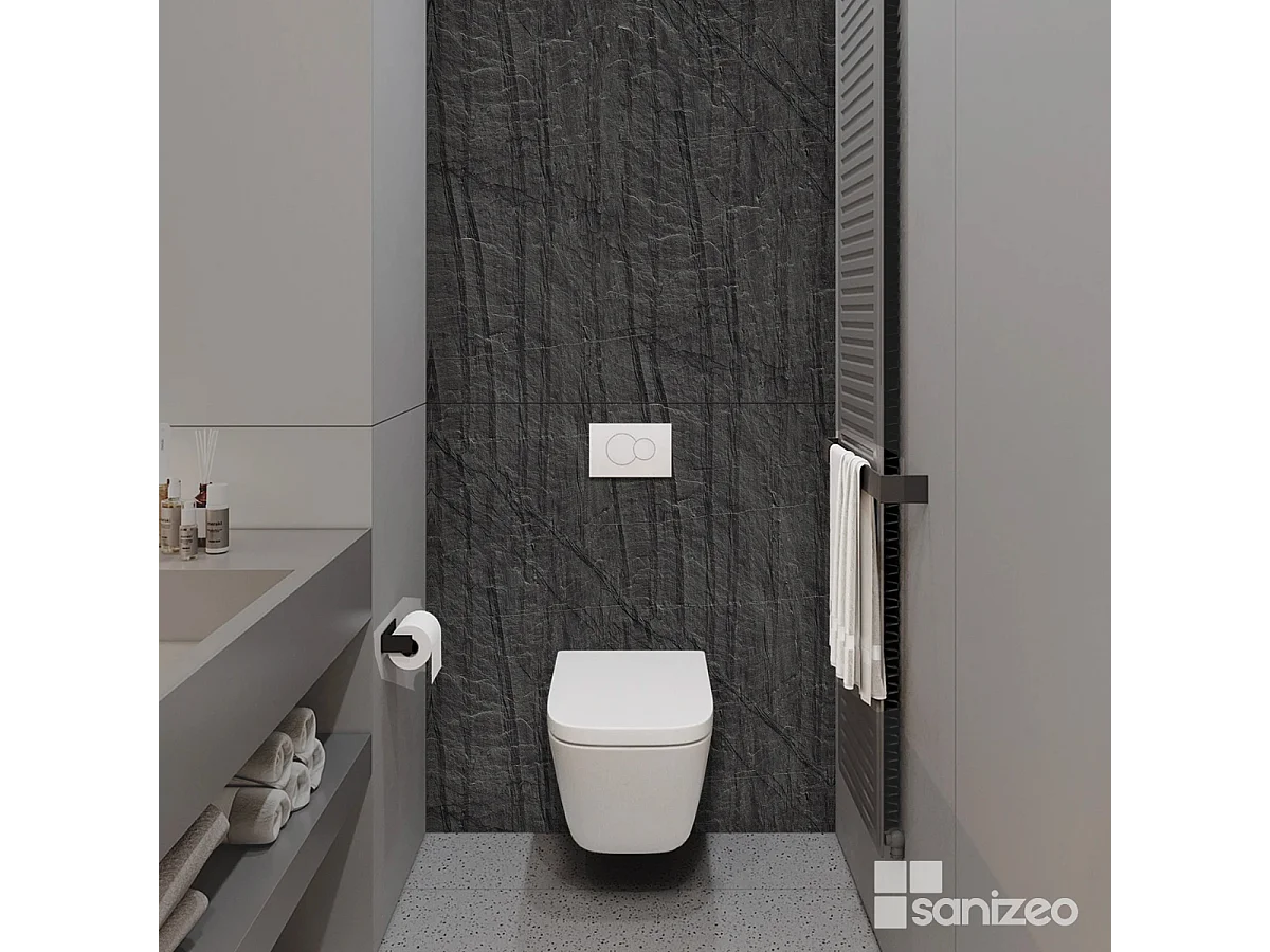 Panneau Habillage WC suspendu , L120*l120*0.4 cm, effet effet pierre noire, Manson by SANIZÉO