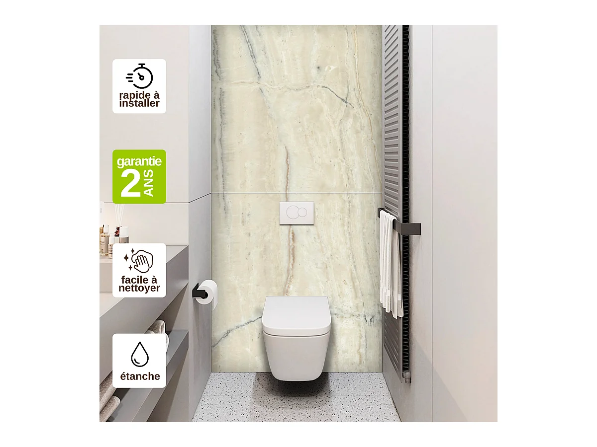 Panneau Habillage WC suspendu , L120*l120*0.4 cm, effet marbre beige, Sabana by SANIZÉO