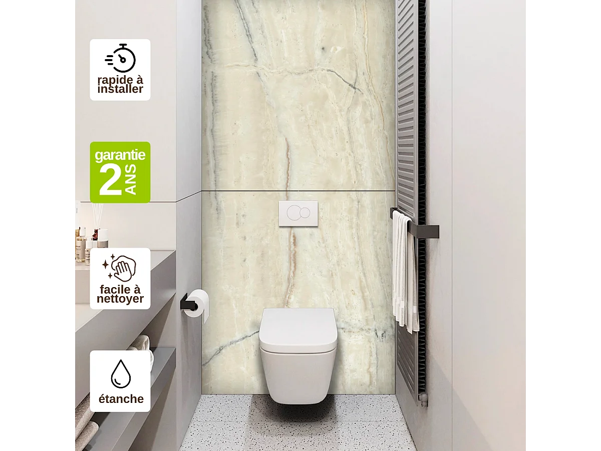 Panneau Habillage WC suspendu , L120*l120*0.4 cm, effet marbre beige, Sabana by SANIZÉO
