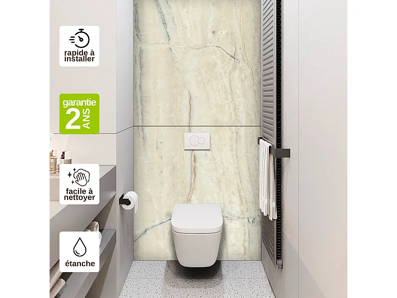 Panneau Habillage WC suspendu , L120*l120*0.4 cm, effet marbre beige, Sabana by SANIZÉO