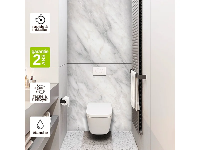 Panneau Habillage WC suspendu , L120*l120*0.4 cm, effet marbre gris, Versilia by SANIZÉO