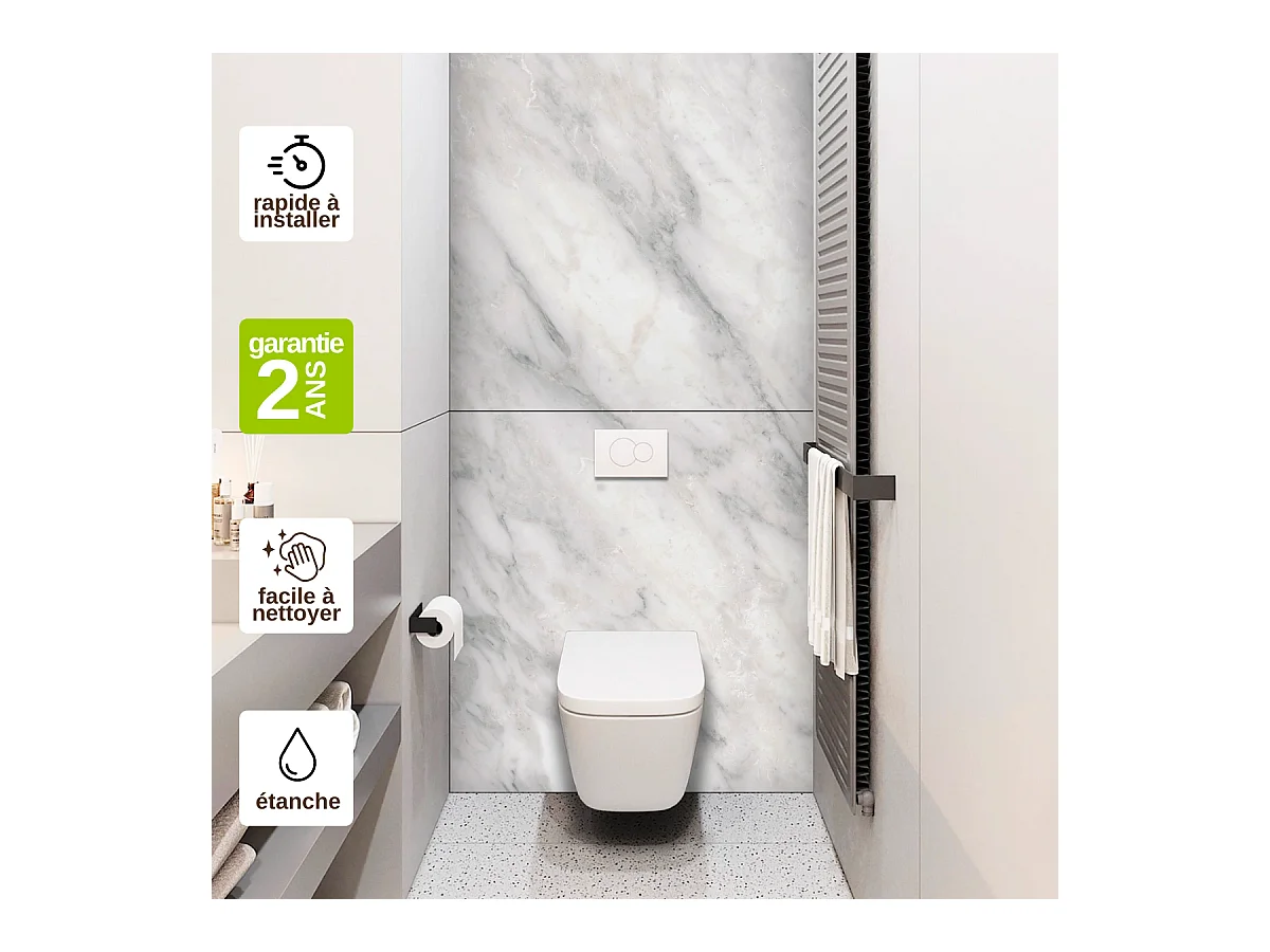 Panneau Habillage WC suspendu , L120*l120*0.4 cm, effet marbre gris, Versilia by SANIZÉO