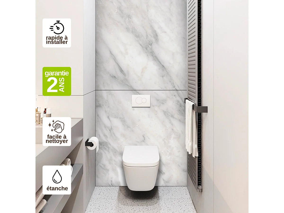 Panneau Habillage WC suspendu , L120*l120*0.4 cm, effet marbre gris, Versilia by SANIZÉO