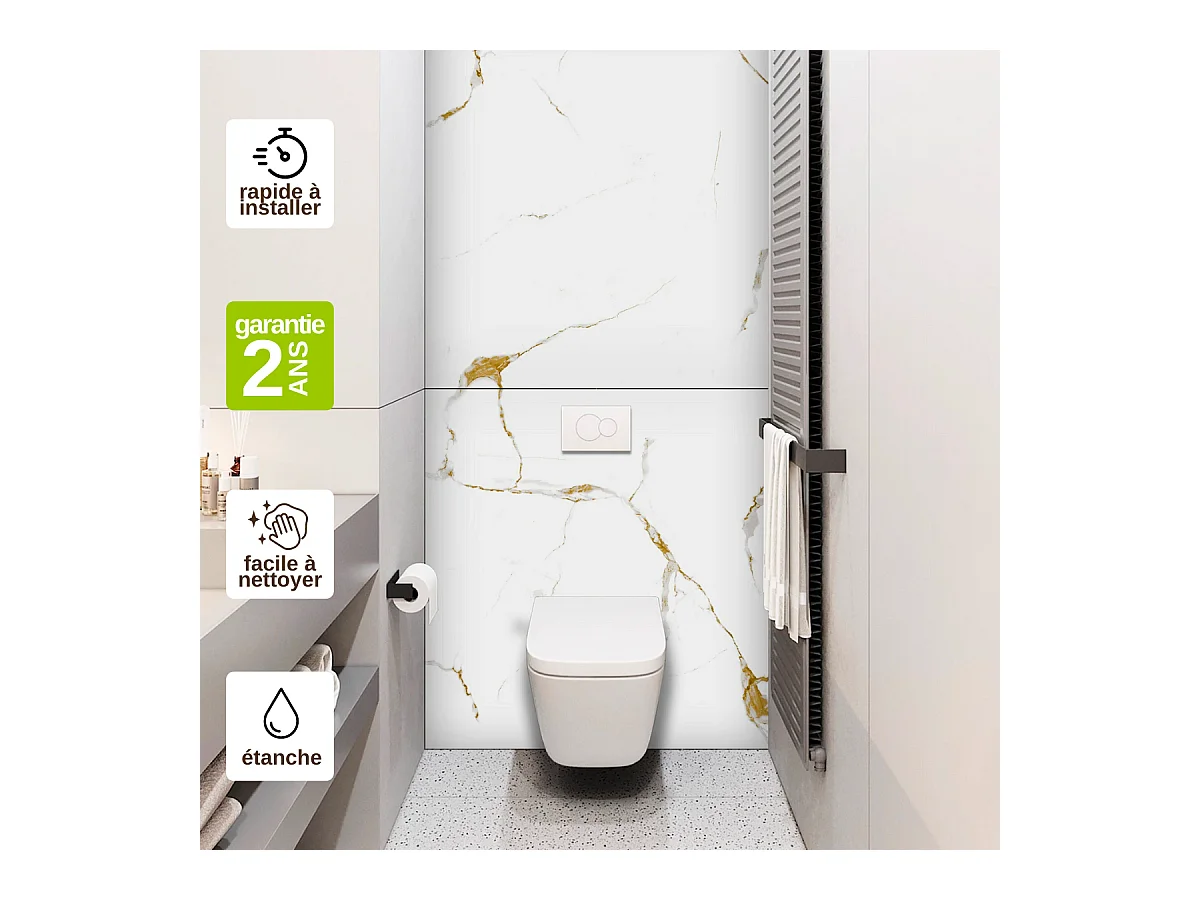 Panneau Habillage WC suspendu , L120*l120*0.4 cm, effet doré, Calacatta GOLD by SANIZÉO