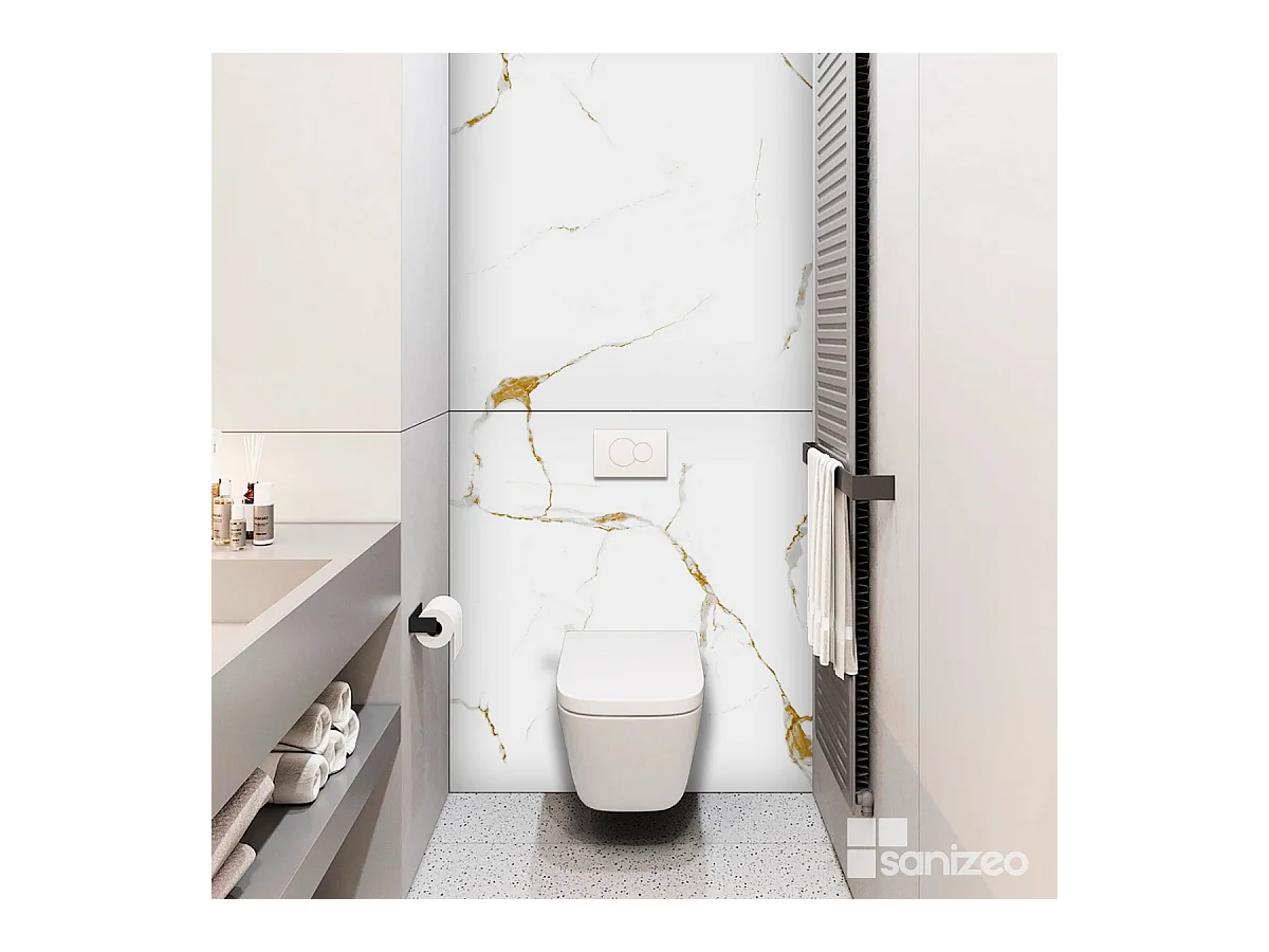 Panneau Habillage WC suspendu , L120*l120*0.4 cm, effet doré, Calacatta GOLD by SANIZÉO