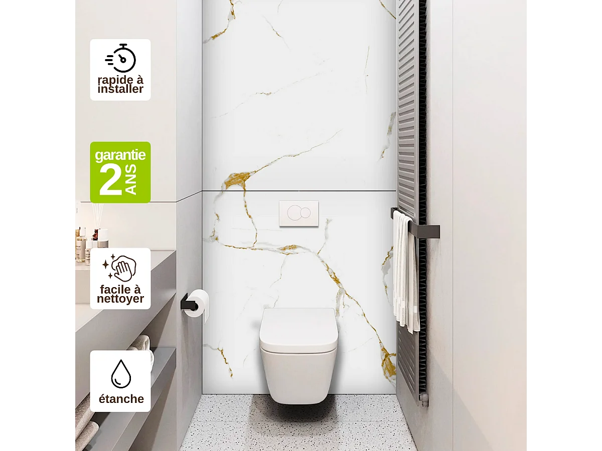 Panneau Habillage WC suspendu , L120*l120*0.4 cm, effet doré, Calacatta GOLD by SANIZÉO