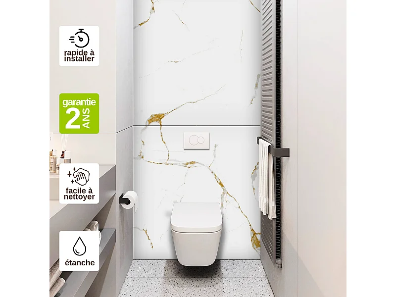 Panneau Habillage WC suspendu , L120*l120*0.4 cm, effet doré, Calacatta GOLD by SANIZÉO