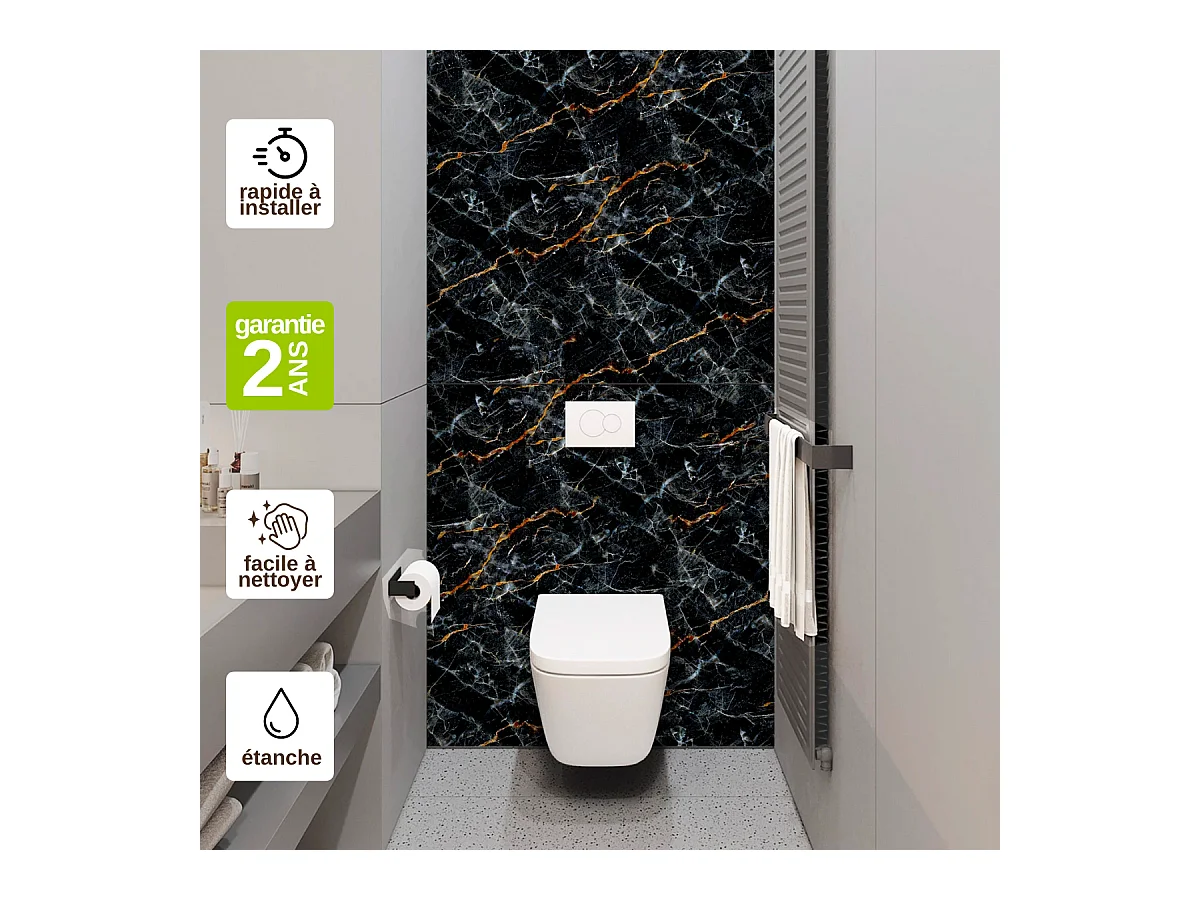 KOBERT IN - Panneau d'habillage WC, 120x120 cm, série Promise effet marbre noir