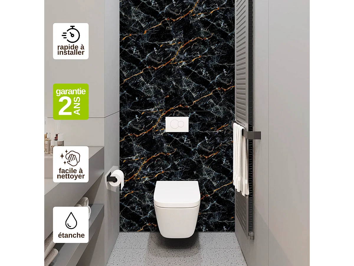 Panneau Habillage WC suspendu , L120*l120*0.4 cm, effet marbre gris, Promise by SANIZÉO