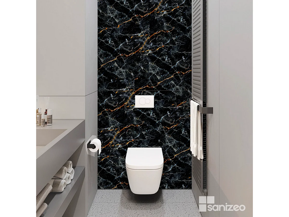 Panneau d'Habillage WC suspendu  - 120x120 cm  - Ép. 4mm - Effet Marbre Noir - PROMISE KOBERTIN