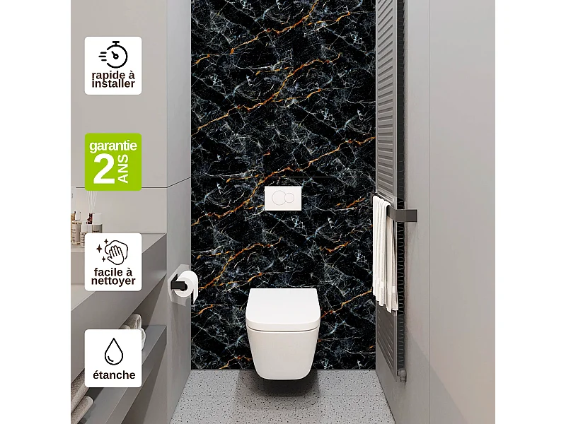 Panneau Habillage WC suspendu , L120*l120*0.4 cm, effet marbre gris, Promise by SANIZÉO