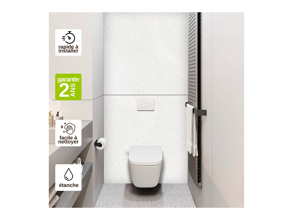 Panneau Habillage WC suspendu , L120*l120*0.4 cm, effet minéral blanc, Verona White by SANIZÉO