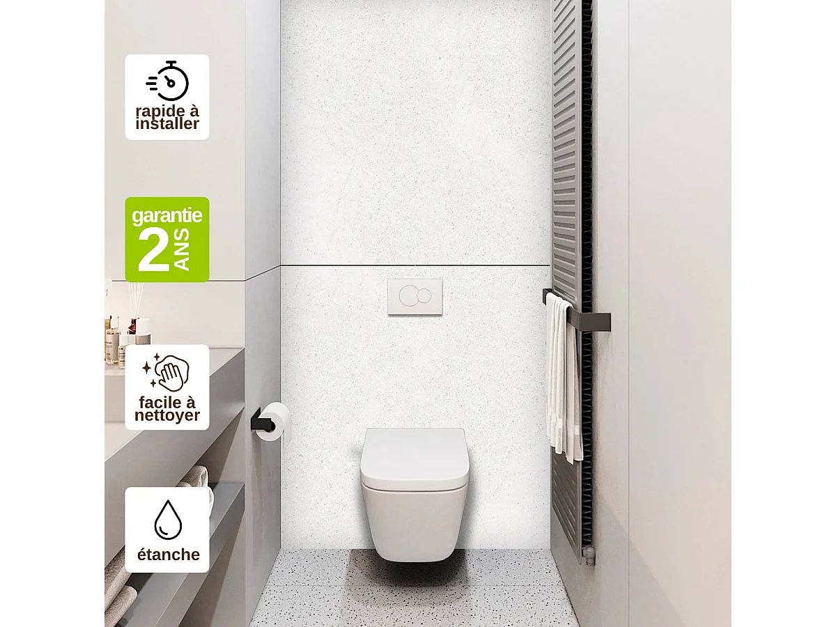 Panneau Habillage WC suspendu , L120*l120*0.4 cm, effet minéral blanc, Verona White by SANIZÉO