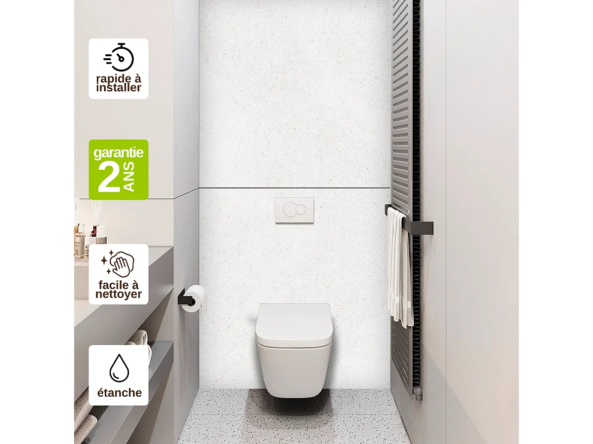 Panneau Habillage WC suspendu , L120*l120*0.4 cm, effet minéral blanc, Verona White by SANIZÉO