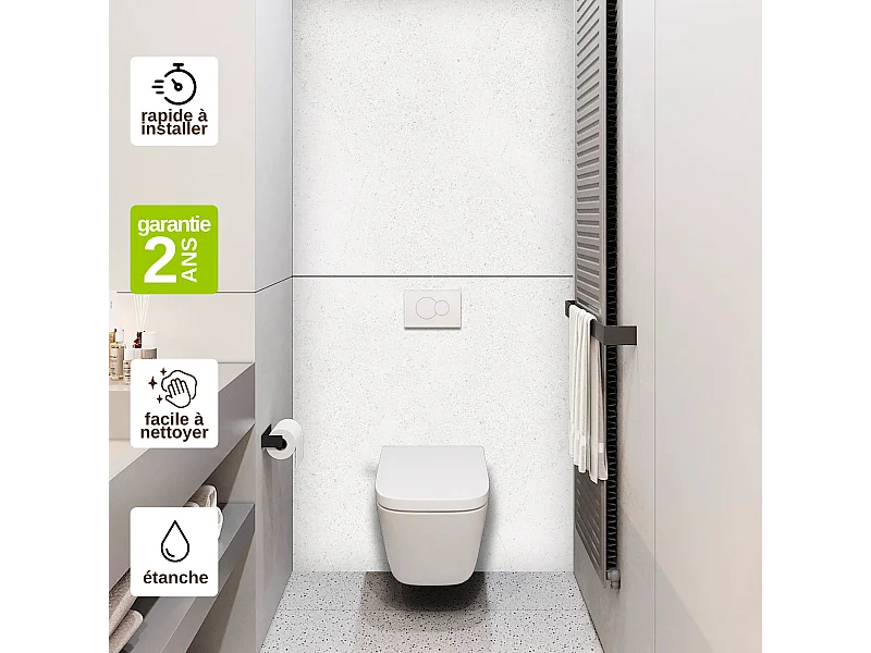 Panneau Habillage WC suspendu , L120*l120*0.4 cm, effet minéral blanc, Verona White by SANIZÉO